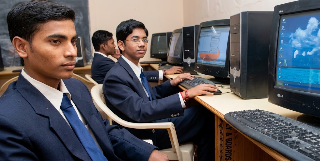 Santosh Group students working on computers — technology and digital learning